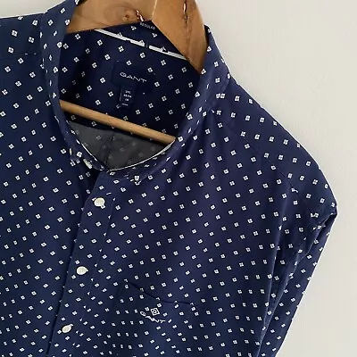 GANT Shirt 2XL XXL Mens Navy Blue Polka Dot Regular Fit Short Sleeve  • £39.95