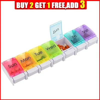 7 Days Pill Tablet Sorter Medicine Weekly Storage Box Container Free Push Button • £3.52