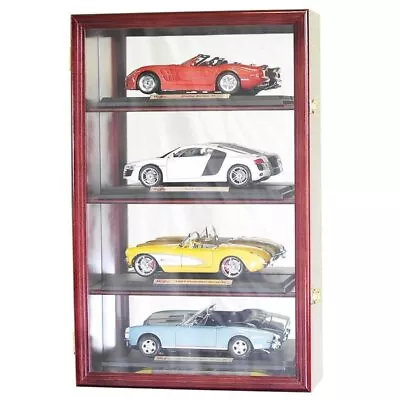 Car Display Case Cherry 4 Pcs Diecast 1/18 Model Wood Shelf Mirrored Toy Cabinet • $196.48