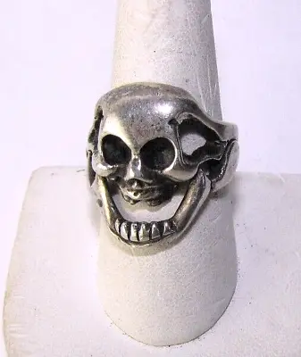 Vintage Skull Biker Ring Handmade Sterling Silver Taxco Mexico Size 8 Band • $97