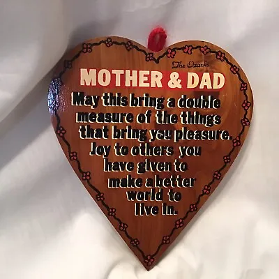 Wooden Wall Plaque Mother And Dad Saying Heart Shape Vintage 60s Sign • $6.50