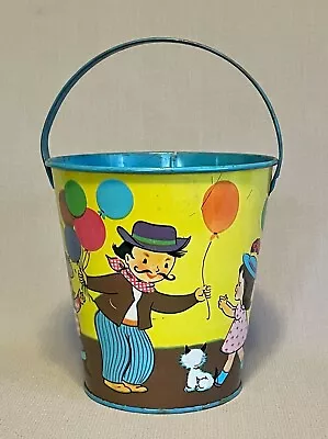 Vintage 1960's 'Chien' Tin Beach Bucket Pail W/ Colorful Litho Of Balloon Seller • $33.99