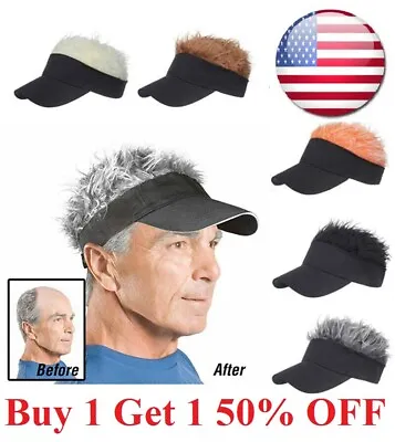 Men's Flair Hair Sun Wig Cap With Fake Hair Wig Baseball Peaked Hat Cap Unisex • $11.95