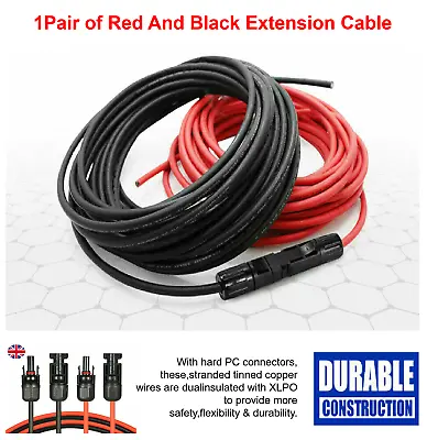 £8.39 • Buy 1Pair 12/10 AWG Solar Panel Extension Cable Wire Connector DC MC-4 Red Black UK