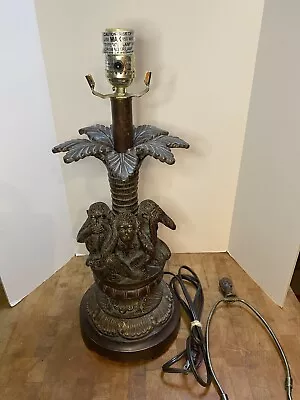 Vtg Berman Monkey Palm Tree Table Lamp See No Evil 28” Tall X 10 Lbs! • $99