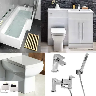 Complete Bathroom Suite L Shape Shower Bath Vanity Unit L Shape Whirlpool • £989
