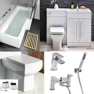 Complete Bathroom Suite L Shape Shower Bath Vanity Unit L Shape Whirlpool • £989