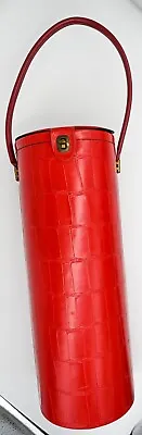 Vintage Faux Red Alligator Skin Wine Bottle Tote Carrier Holder Cylindrical 21  • $20