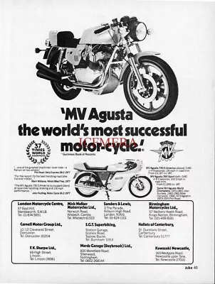 MV AGUSTA '750 S America' Motor Cycle ADVERT #2 Vintage 1977 Print Ad 690/61 • $4.31