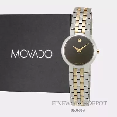 Authentic Movado Two Tone Women's Faceto Black Dial Watch 0606063 • $1395