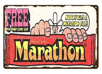 1973 Marathon Bar Snack Childhood Memory Metal Tin Sign Tin Brew Pub Signs • $18.93