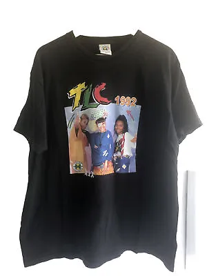Vintage Tlc 1992 Cross Colours Black T-shirt Xl Short Sleeve Single Stitch Rare! • $51.84