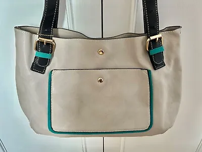 L.credi - Large Grey Leather Handbag Tote Bag - Black/green Trim Designer - New • £11.99
