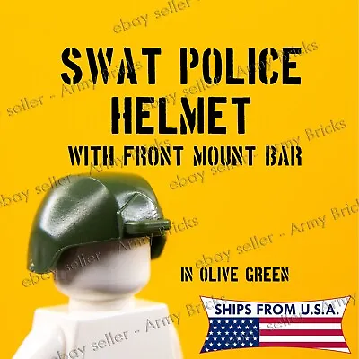SWAT Police Tactical Helmet With Front Mount Bar - CUSTOM Brick Weapons - GREEN • $2.53