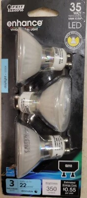 $14.50 • Buy Feit Electric Enhance Long Neck Par16  GU10.  3 LED Bulbs. 35 Watt. New Open Box