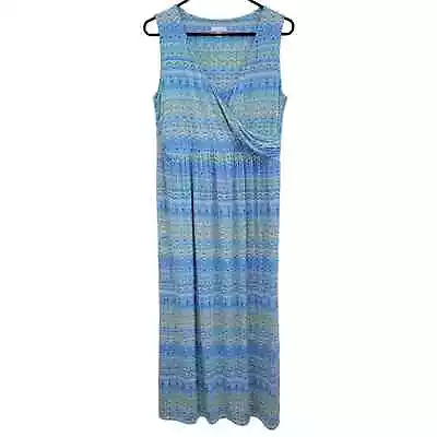 J Jill Surplice V-Neck Wrap Ikat Print Sleeveless Maxi Dress Stretch Size Medium • $19