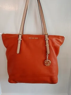 Large Michael Kors Orange Pebbled Leather Handbag • $28