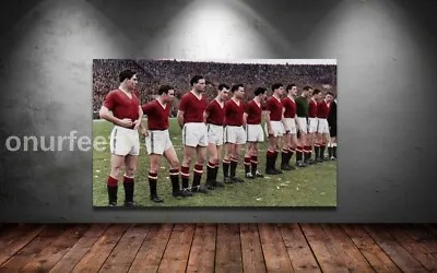 MAN UTD MANCHESTER UNITED OLD BUSBY BABES LEGENDS Wall ART 20x30 Inch Canvas UK • £21.99
