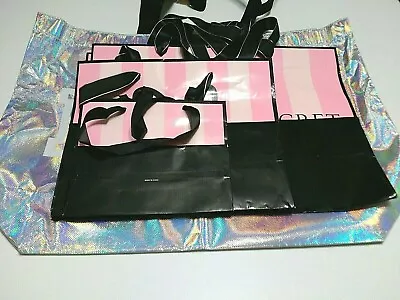 Victoria's Secret Pink Stripe Logo SML Paper Shopping Gift Bag Sliver Tote Prop • $23.96