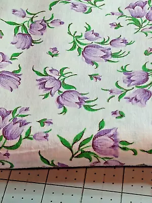 Vintage Feed Sack Purple Flowers Green Leafs On White Background 44  X 38  Open • $19.95