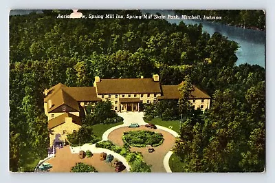 Postcard Indiana Mitchell IN Spring Inn Hotel Mill State Park Aerial 1953 Posted • $2