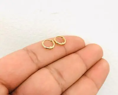 14K Real Gold Dainty Huggies Earrings Women/Men 8.5x9.1mm Huggies Hoop Earrings • $64.99