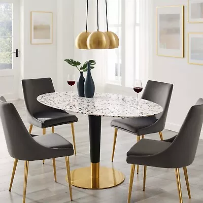 Modway Zinque Oval 60  Terrazzo Dining Table In Gold White • $942