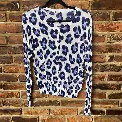 J. Crew White Purple Leopard Animal Print Cardigan Sweater Women's Size Large • $16.20