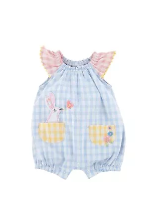 Mud Pie Baby Girls' Easter Bunny Gingham Romper Bubble - NWOT 6-9 Months • $29.99