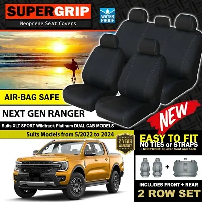 SuperGrip Neoprene Seat Covers For NEXT GEN RANGER XLT SPORT 5/2022-24 2ROW SET • $299.86