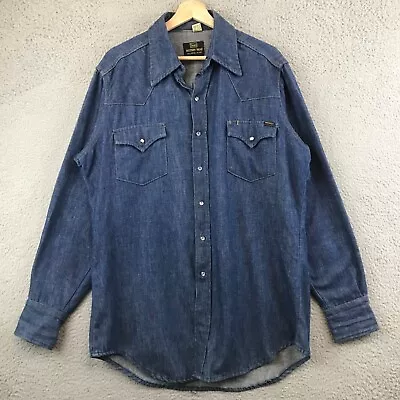 Vintage 60s Sears Western Wear Pearl Snap Button Up Denim Shirt 16-16.5 • $29.99