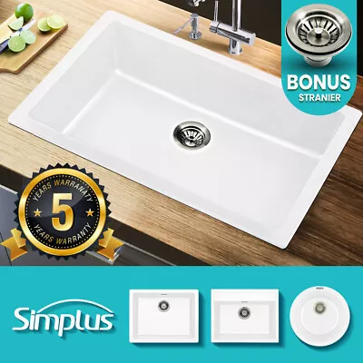 Simplus Kitchen Sink Stone Sink Granite Laundry Bathroom Basin Single Bowl White • $79.99