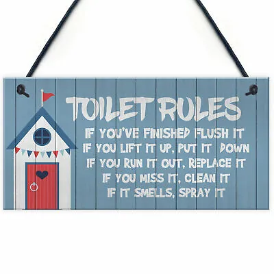 £3.99 • Buy Toilet Rules Sign Nautical Theme Hanging Sign For Toilet Beach Home Decor