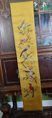 Vintage Gold Needlepoint & Petite Point Bird Bell Pull Velvet Back 34  X 6  • $45