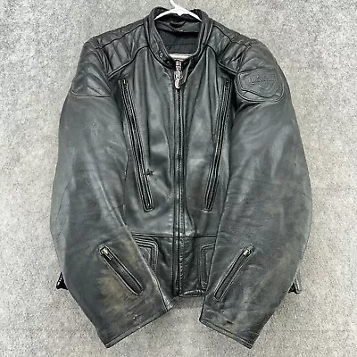 VTG First Gear By Hein Gericke Leather Jacket Mens 46 Black Motorcycle Coat 90s • $49.95