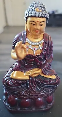 4  Wood Meditating Buddha Statue Hand Carved & Painted Sculpture Figurine Decor • $16.76