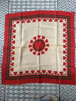 Vintage Swedish Hearts Valentine’s Day Jute Tablecloth 43 X 43 • $45