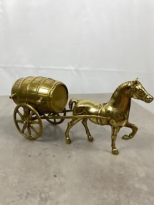 Vintage Brass Horse Drawn Brewery Barrel Cart Bank Money Box Antique Figurine • $150