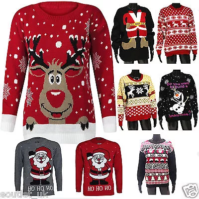 Mens Ladies Winter Christmas Jumper Reindeer Novelty Rudolf Elf Olaf Snow Santa • £8.99