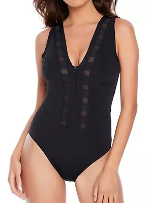 Magicsuit By Miraclesuit Black Daniella One Piece Front Zipper Scuba Swimsuit 14 • $59.99