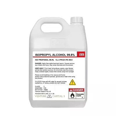 Isopropyl Alcohol 100% Ipa - Rubbing Alcohol - Sanitising & Disinfecting-  5lt • $46.95