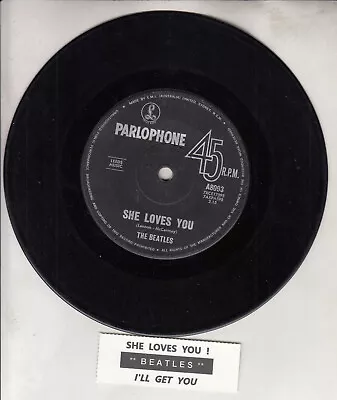 THE BEATLES She Loves You & I'll Get You 7  45 Rpm Record + Juke Box Title Strip • $10.99