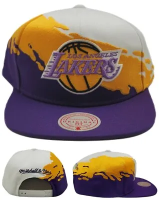 Los Angeles Lakers New Mitchell & Ness Paintbrush Purple Gold Era Snapback Hat • $27.69