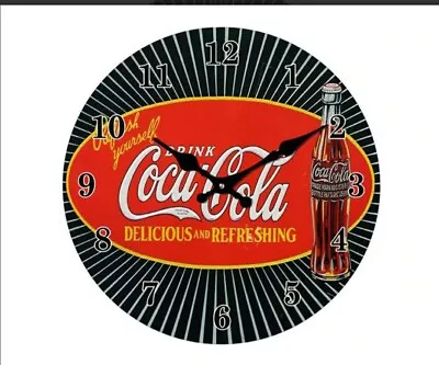 Coca Cola  Delicious And Refreshing ~ Glass Wall Clock 30 Cm Man Cave Garage Bar • $29.99