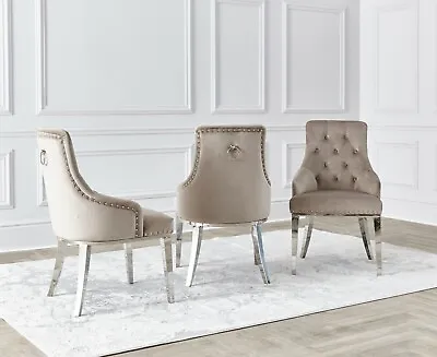 NICHES Cream Oyster Upholstered Knocker Back Velvet Button Chrome Dining Chair • £150