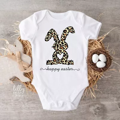 Happy Easter Leopard Print Bunny Rabbit 1st Easter Baby Bodysuit Easter Gift • $30