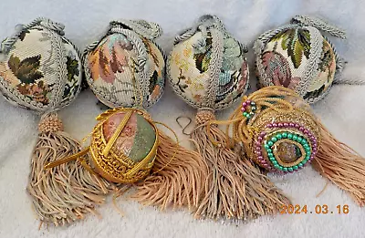 Lot Of 7 Gray Mauve & Cream Victorian Tapestry Style Christmas Tree Ornaments • $19.50