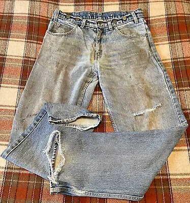 Distressed Prison Blues Mens Suspender Jeans Workwear Made USA Work Denim 34x34 • $80