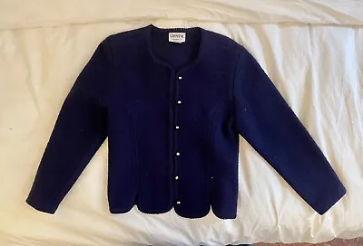 Vintage Boucle Jacket -- Navy Preppy Old Money Aesthetic Size Small • $24