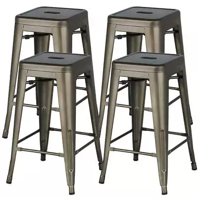 24  Stackable Metal Bar Stools Counter For Indoor Outdoor Set Of 4 Gun Metal US • $116.84